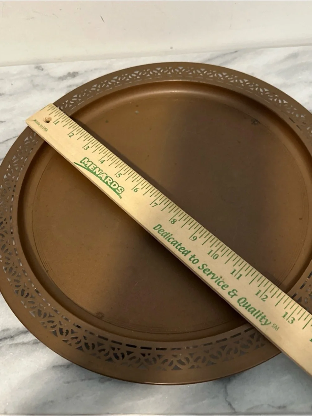 Vintage solid copper tray reticulated border 14”D